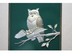 日本金工名匠武比古制纯银猫头鹰壁挂系列5号作品