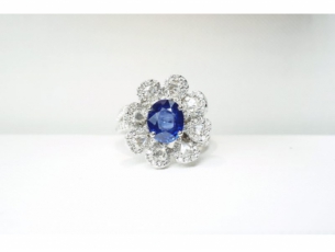 斯里兰卡 蓝宝石配玫瑰切割 钻石戒指