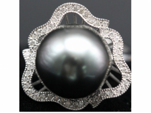 PT900海水黑珍珠戒指 