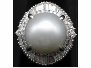 18K海水白珍珠戒指 14mm D：1.48ct 18.5克